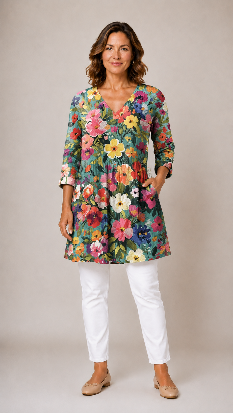 MULTICOLOUR LONG BLOUSE WITH V-NECK 11