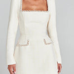 Exquisite And Playful Pearl Trim Pocket Mini Dress