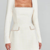 Exquisite And Playful Pearl Trim Pocket Mini Dress