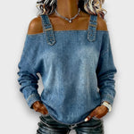 CASUAL BUCKLE STRAP DENIM TOP