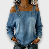 CASUAL BUCKLE STRAP DENIM TOP
