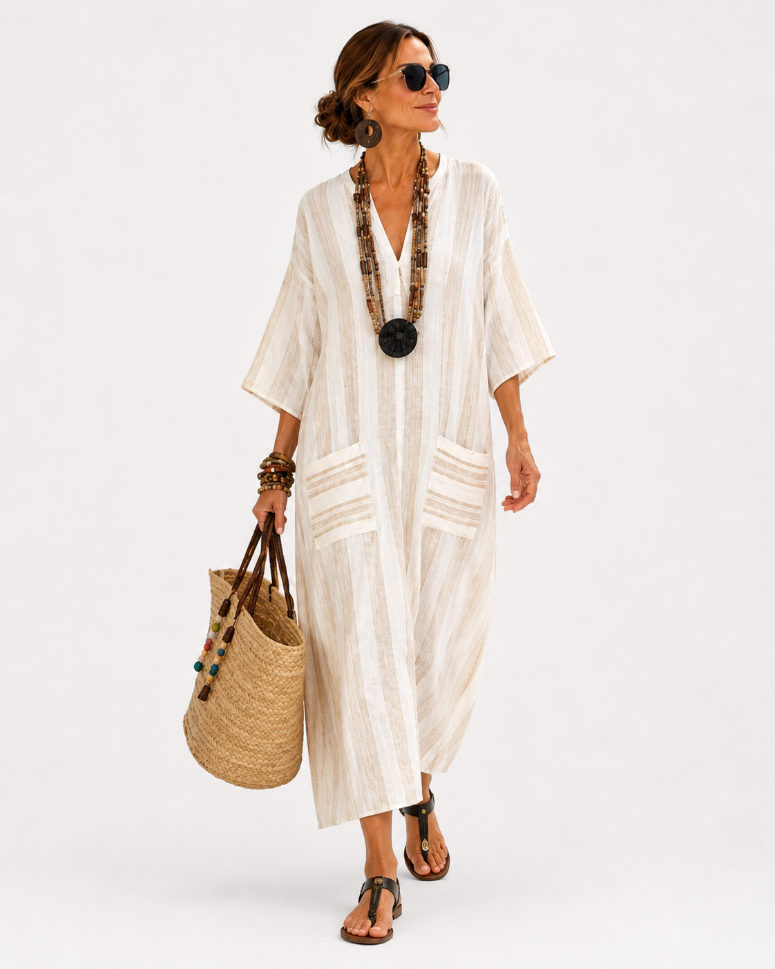 WHITE STRIPED CAFTAN