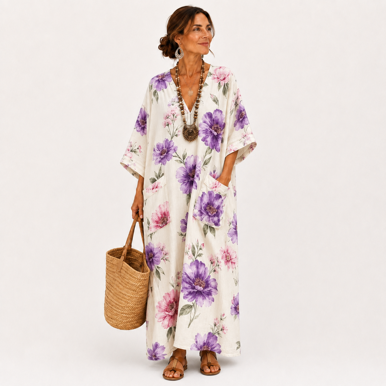 WHITE FLORAL CAFTAN