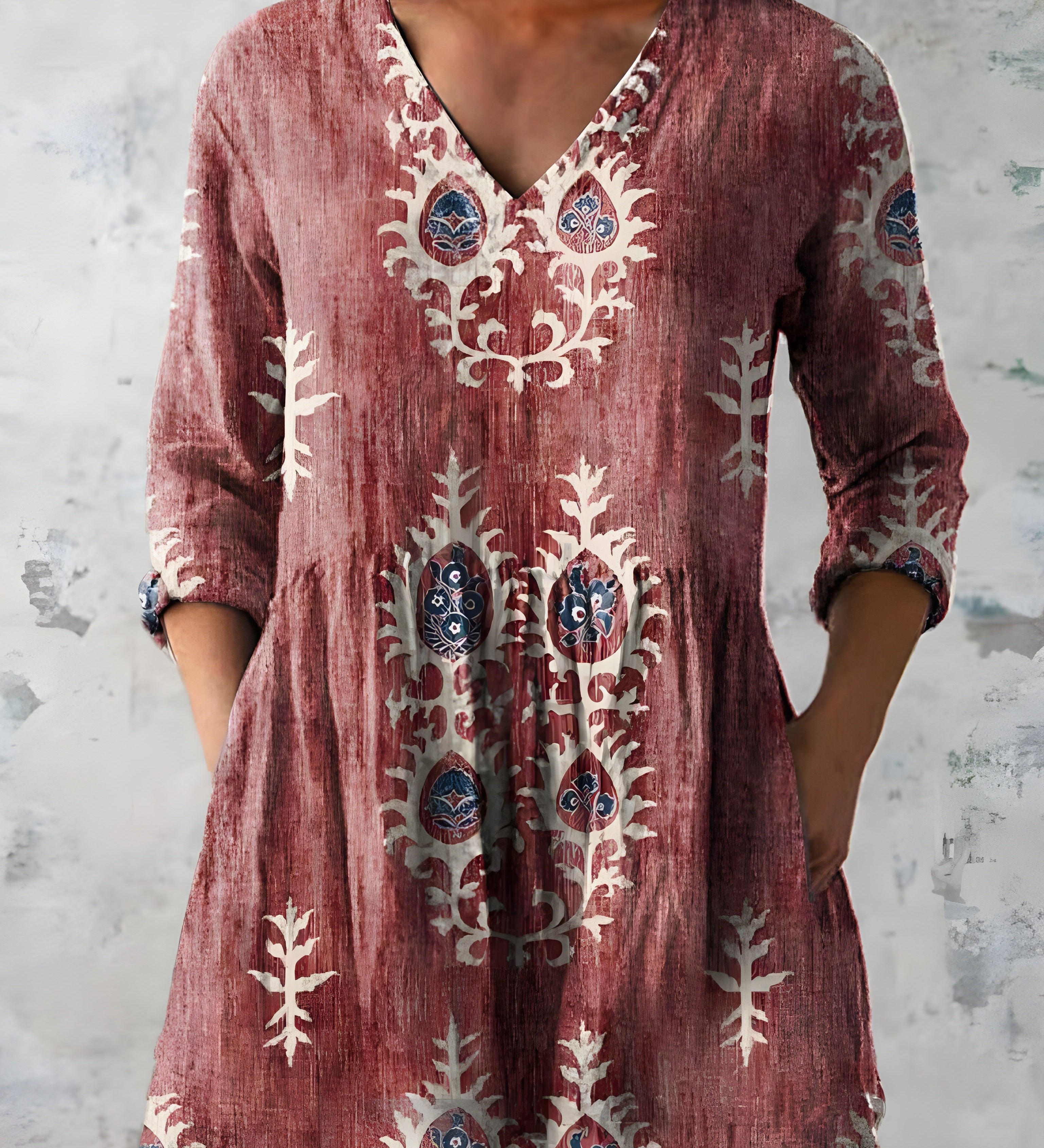 GREEN LONG BLOUSE WITH V-NECK 1