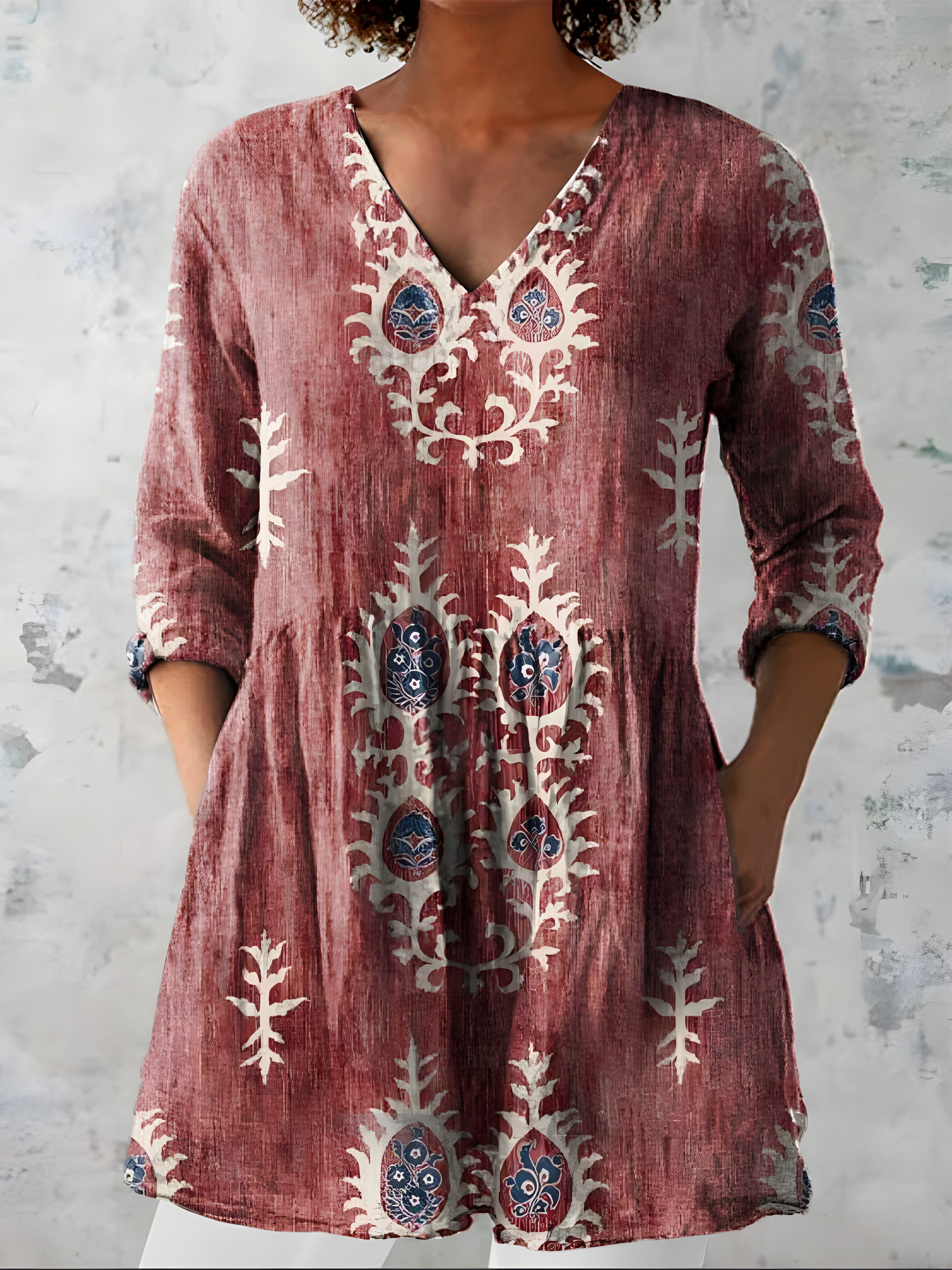GREEN LONG BLOUSE WITH V-NECK 1