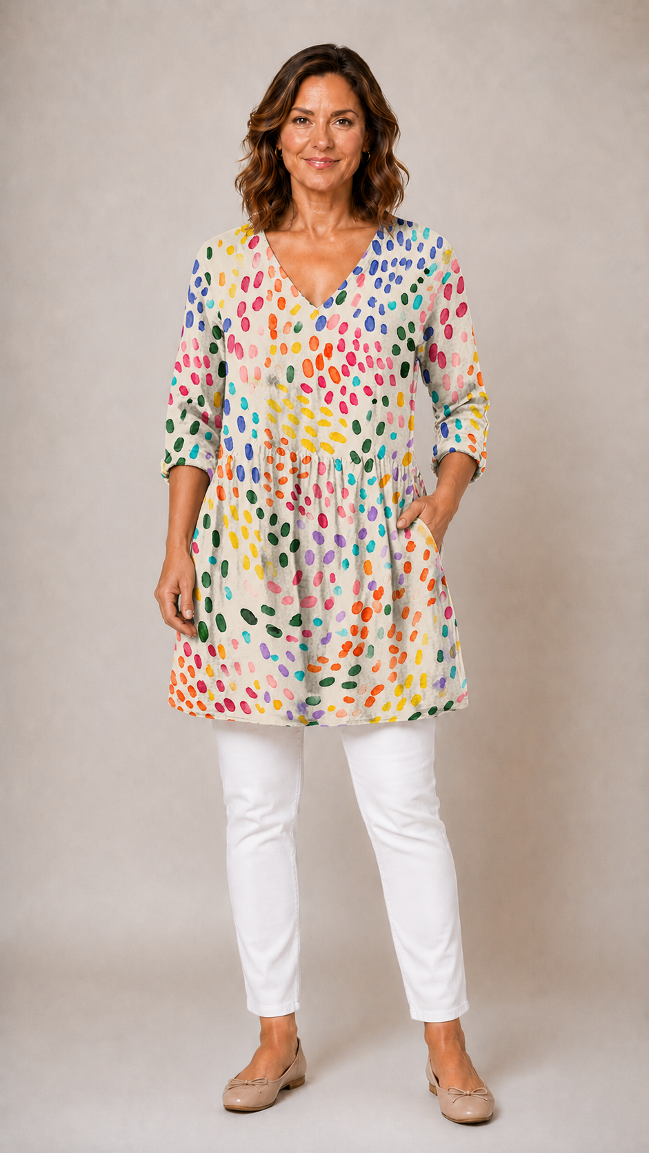MULTICOLOUR LONG BLOUSE WITH V-NECK 12