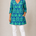 TEAL LONG BLOUSE WITH V-NECK