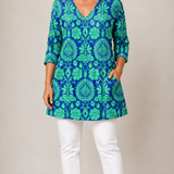 TEAL LONG BLOUSE WITH V-NECK