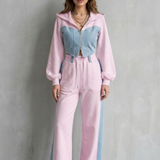 Arlo – Denim Splice – Two-Piece Hoodie & Sweatpant Set