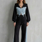 Arlo – Denim Splice – Two-Piece Hoodie & Sweatpant Set