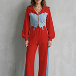Arlo – Denim Splice – Two-Piece Hoodie & Sweatpant Set