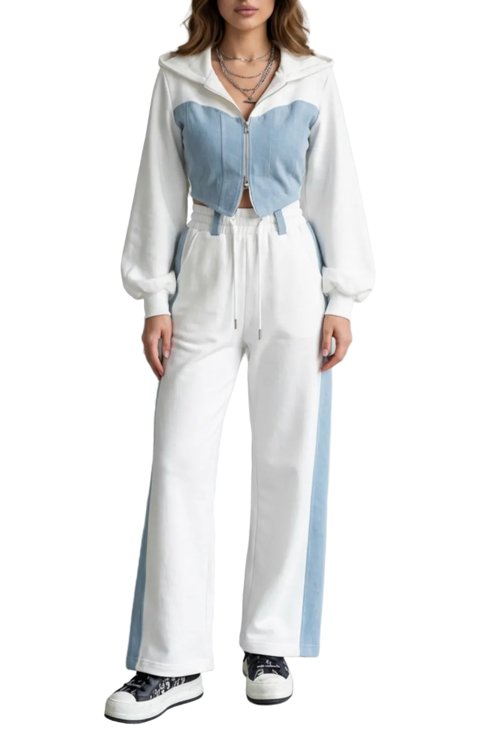 Arlo – Denim Splice – Two-Piece Hoodie & Sweatpant Set