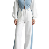 Arlo – Denim Splice – Two-Piece Hoodie & Sweatpant Set