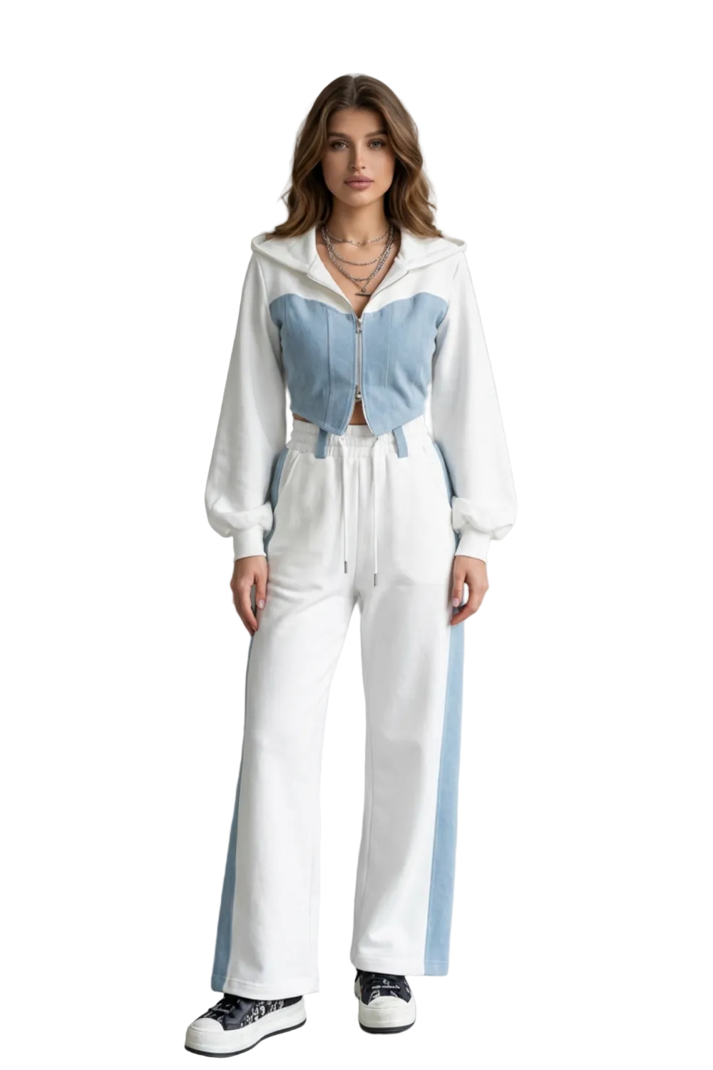 Arlo – Denim Splice – Two-Piece Hoodie & Sweatpant Set