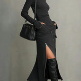 High-neck irregular zipper pocket set