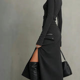 High-neck irregular zipper pocket set