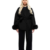 SHORT WOOL JACKET WITH LUXURY FAUX-FUR CUFFS