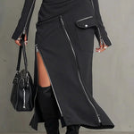 High-neck irregular zipper pocket set