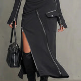 High-neck irregular zipper pocket set