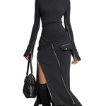 High-neck irregular zipper pocket set