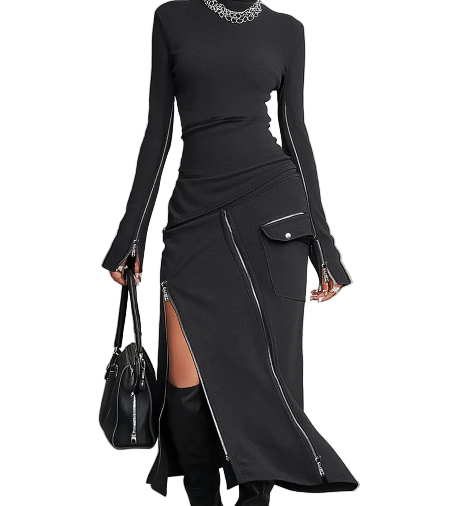 High-neck irregular zipper pocket set