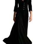 Celeste – Vintage Velvet Long Dress – Elegant Buttoned Swing Skirt with Lapel Detail