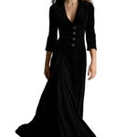 Celeste – Vintage Velvet Long Dress – Elegant Buttoned Swing Skirt with Lapel Detail