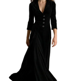 Celeste – Vintage Velvet Long Dress – Elegant Buttoned Swing Skirt with Lapel Detail