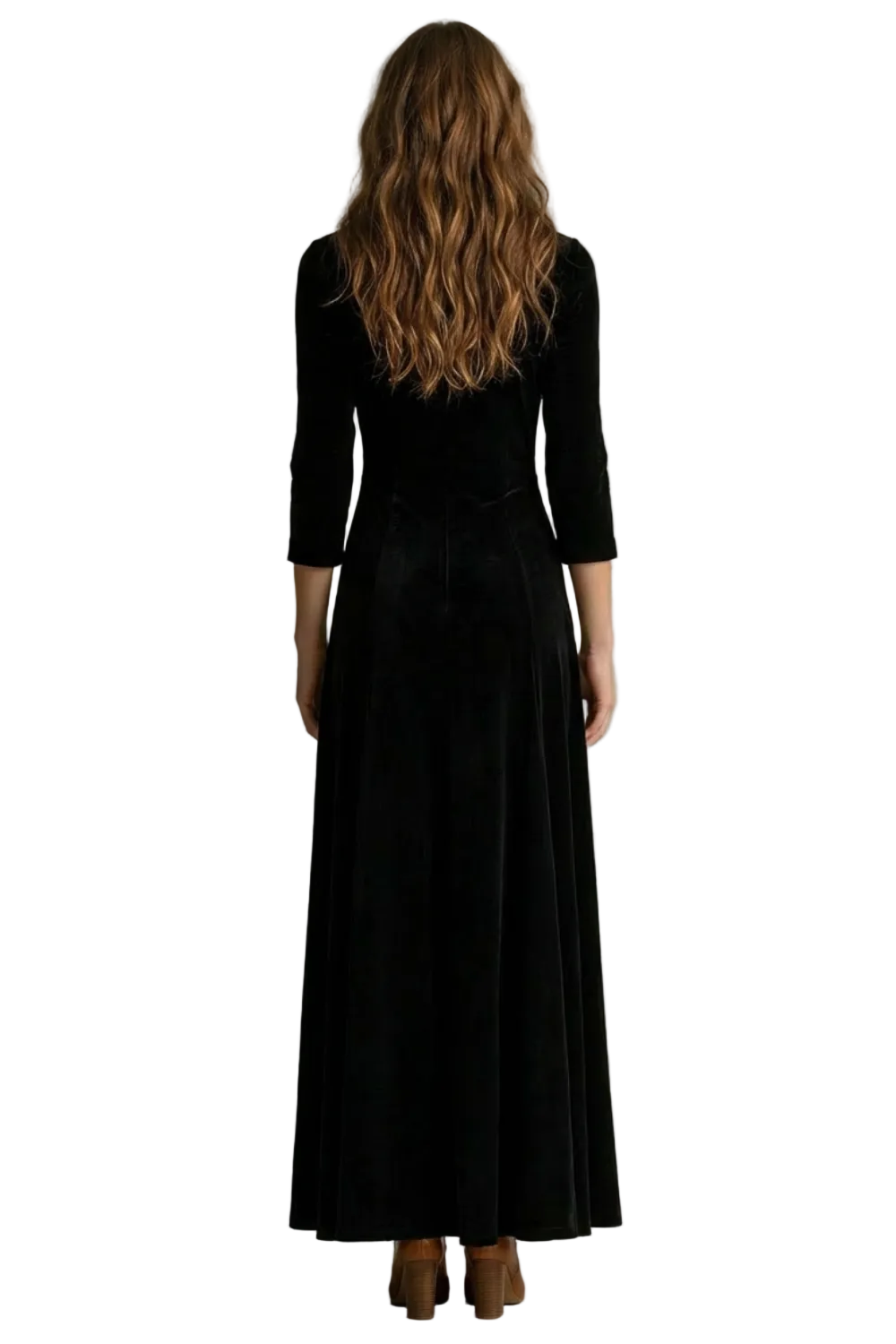 Celeste – Vintage Velvet Long Dress – Elegant Buttoned Swing Skirt with Lapel Detail