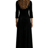 Celeste – Vintage Velvet Long Dress – Elegant Buttoned Swing Skirt with Lapel Detail