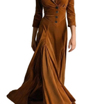 Celeste – Vintage Velvet Long Dress – Elegant Buttoned Swing Skirt with Lapel Detail