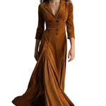 Celeste – Vintage Velvet Long Dress – Elegant Buttoned Swing Skirt with Lapel Detail