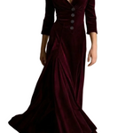 Celeste – Vintage Velvet Long Dress – Elegant Buttoned Swing Skirt with Lapel Detail