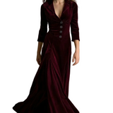 Celeste – Vintage Velvet Long Dress – Elegant Buttoned Swing Skirt with Lapel Detail