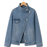 VINTAGE WASHED ASYMMETRIC JACKET WITH HIGH NECK