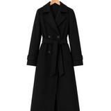 LONG WOMENS COAT WITH SHAWL COLLAR AND BELTED WAIST
