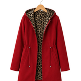 REVERSIBLE HOODED COAT WITH LEOPARD PRINT