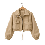 SOLID ZIP-UP CROP JACKET FOR WOMEN