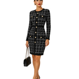 ELEGANT BUTTON-DOWN KNIT DRESS WITH GOLD DETAILS