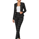 ELEGANT TWEED TWO-PIECE SET WITH GOLD BUTTON DETAILS