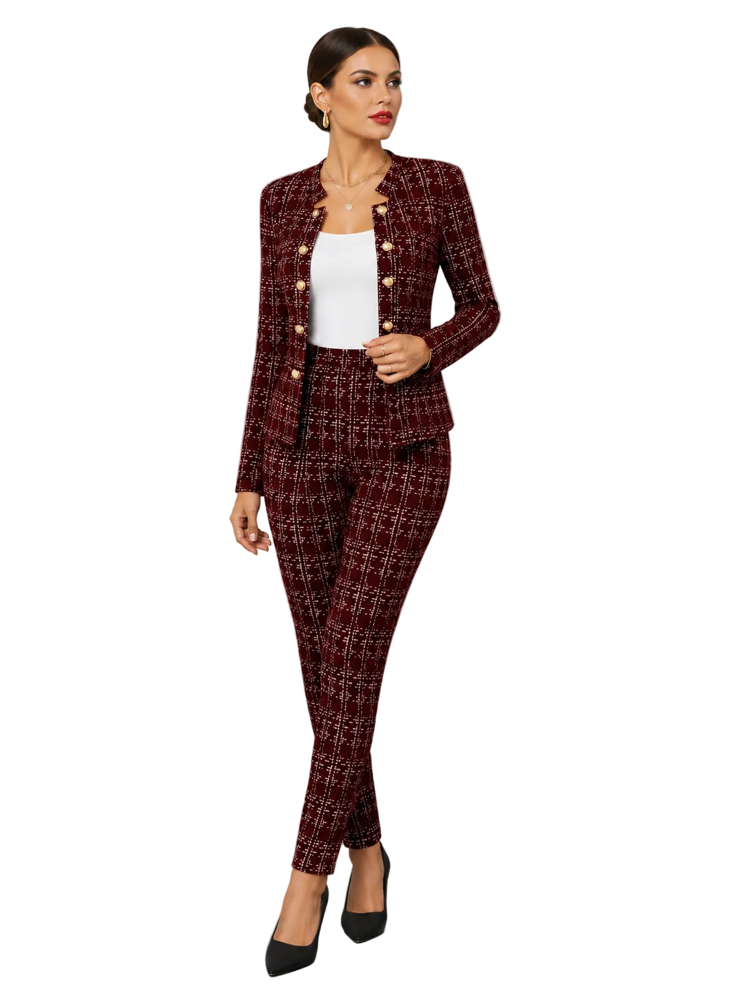 ELEGANT TWEED TWO-PIECE SET WITH GOLD BUTTON DETAILS