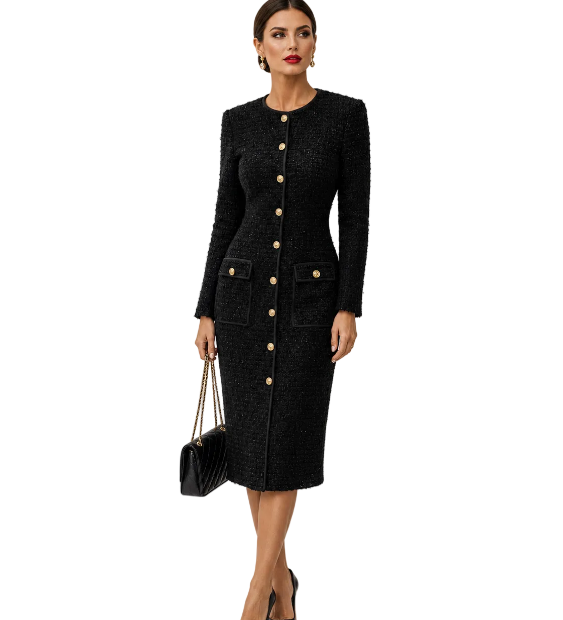 TWEED MIDI DRESS – IVORY BUTTON-DOWN