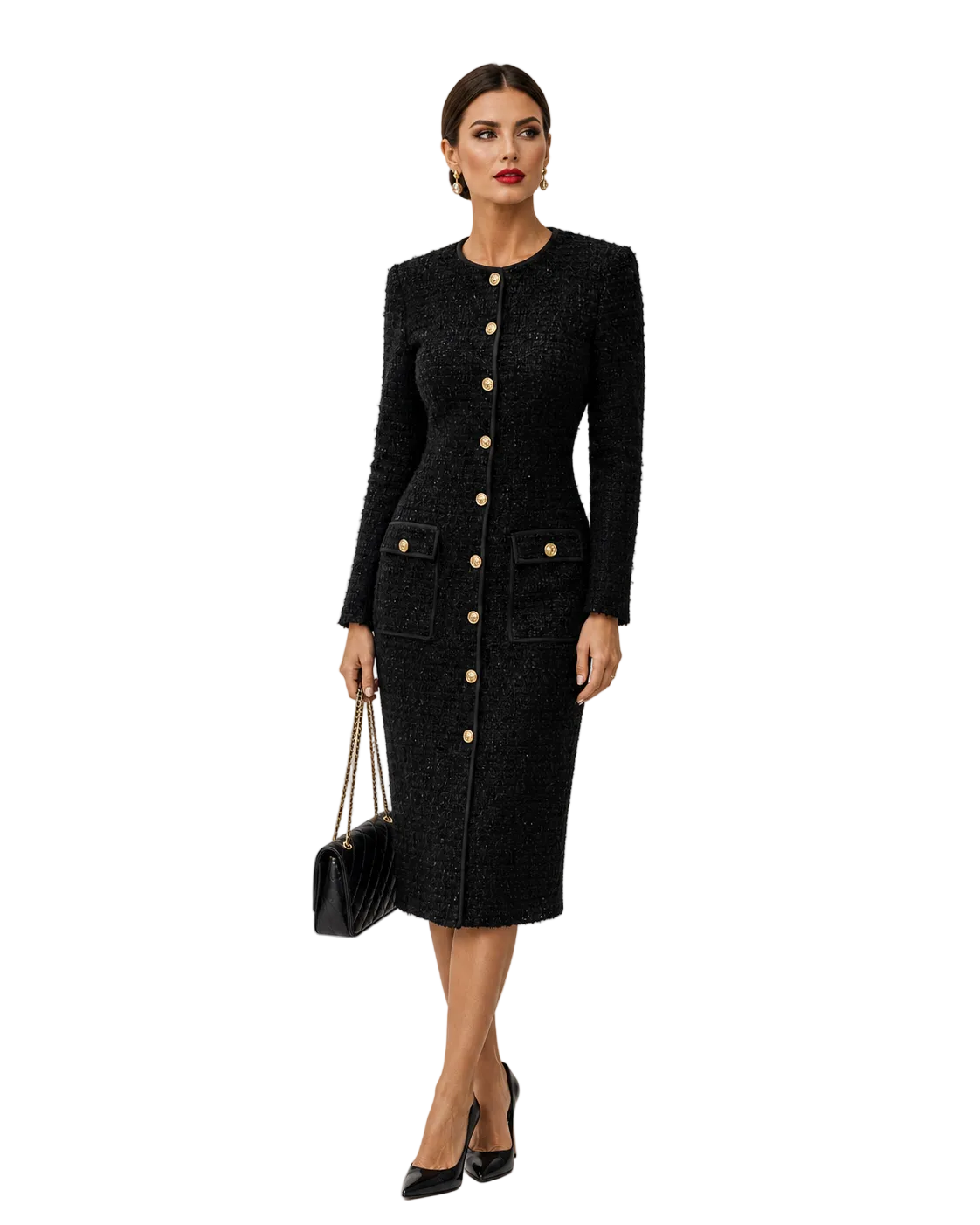 TWEED MIDI DRESS – IVORY BUTTON-DOWN