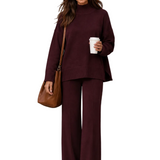 KNIT LOUNGE SET WITH FOLDED COLLAR DETAIL