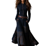 PLAID PANELLED VINTAGE SUEDE MAXI DRESS WITH BELT