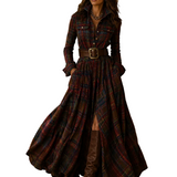 RETRO PLAID LAPEL MAXI DRESS