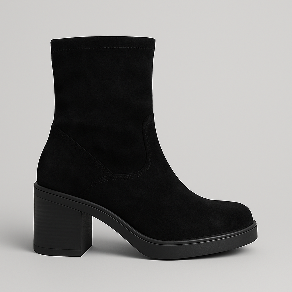 SUEDE BLOCK HEEL ANKLE BOOTS