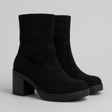 SUEDE BLOCK HEEL ANKLE BOOTS