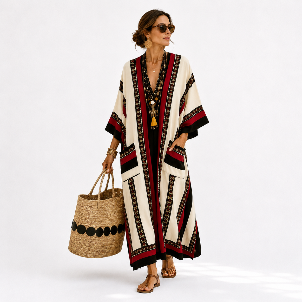 WHITE CREAM ETHNIC CAFTAN