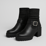 BUCKLE AND RHINESTONE ANKLE BOOTS